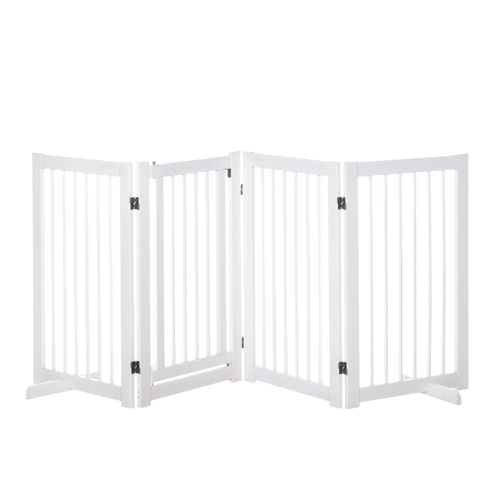 PawHut Barrera para Perros Plegable Valla para Mascotas de 4 Paneles con Puerta Pequeña Barrera de Seguridad para Escalera Pasillo 220x36x91 cm Blanco