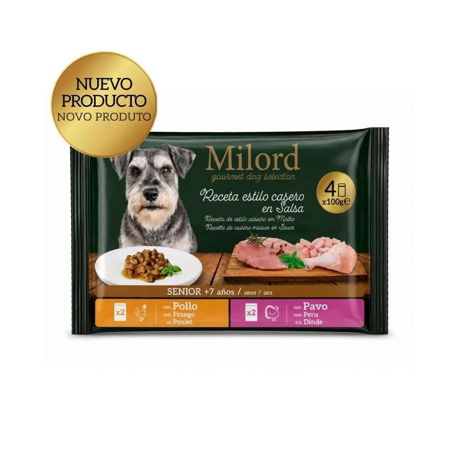 12 x 100 g Milord Senior +7 Receta estilo casero en salsa Sobres para perros - Multipack