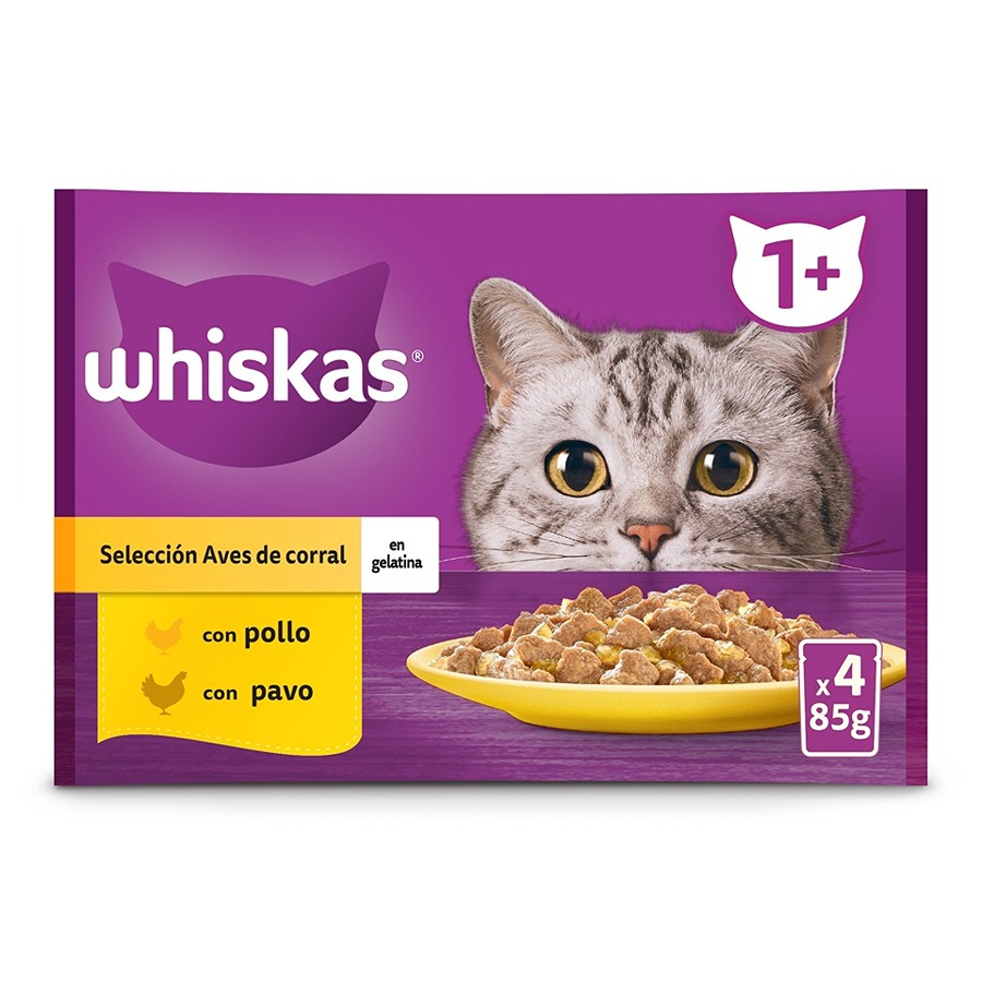 96 sobres x 85 g Whiskas Selección Aves Gelatina en Bolsita para Gatos Adultos ¡Pack ahorro!