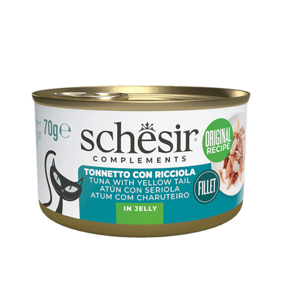 12 latas x 70 g Schesir Atún con Seriola en Gelatina lata para gatos ¡Pack Ahorro!