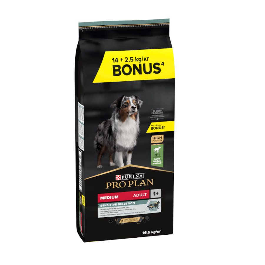 16.5 kg (14 + 2.5 kg ¡gratis!) Pro Plan Adult Medium Digestión Cordero pienso para perros