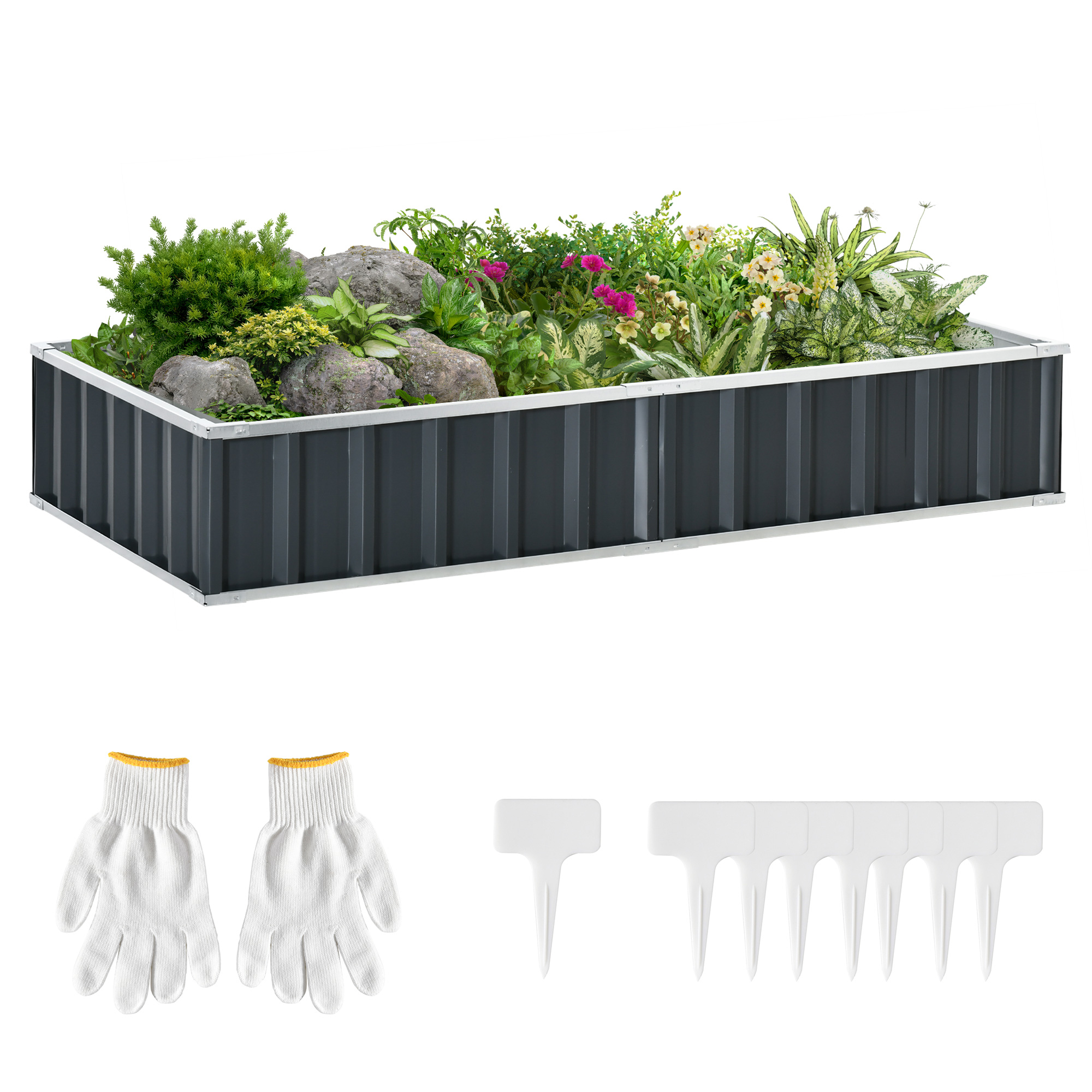 Outsunny Huerto Urbano 174x90x30 cm Arriate de Jardín de Acero Incluye Guantes Jardinera Macetero Rectangular para Cultivos Plantas Flores para