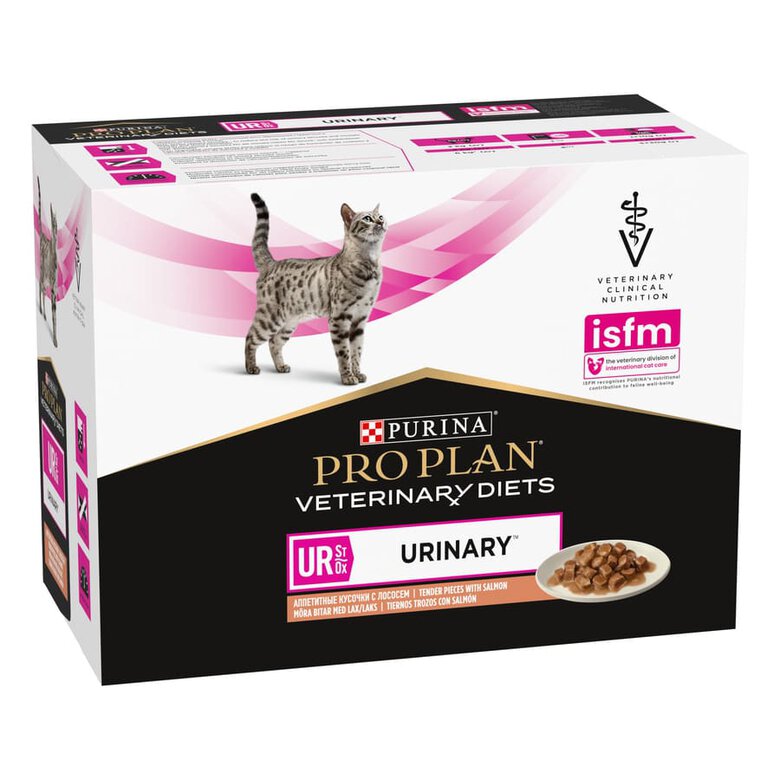 Purina Pro Plan Veterinary Diets – Comida húmeda para gatos adultos Purina Pro Plan Urinary Dietas Veterinarias salmón 10 sobres. 850 g