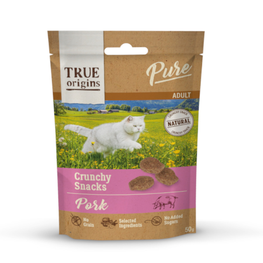 6 bolsitas x 50 g True Origins Pure Bocaditos Adult Crunchy de Cerdo para gatos ¡Pack ahorro!