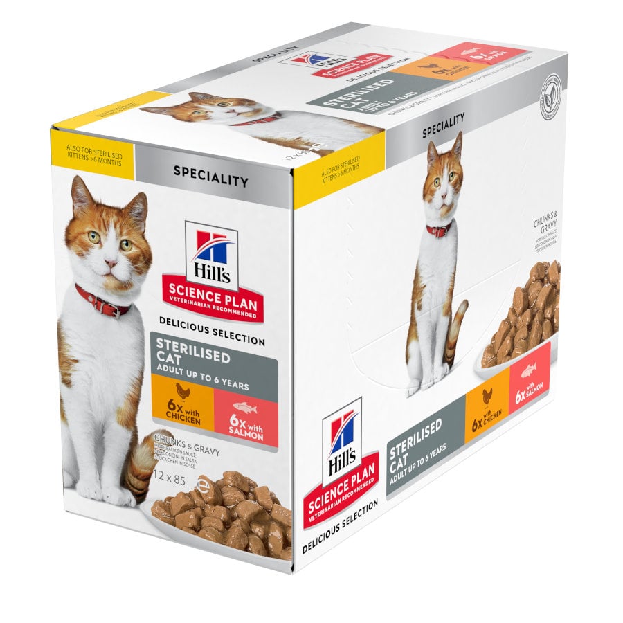 Hill’s Science Plan Sterilised Adult Pollo y Salmón en Salsa sobre para gatos