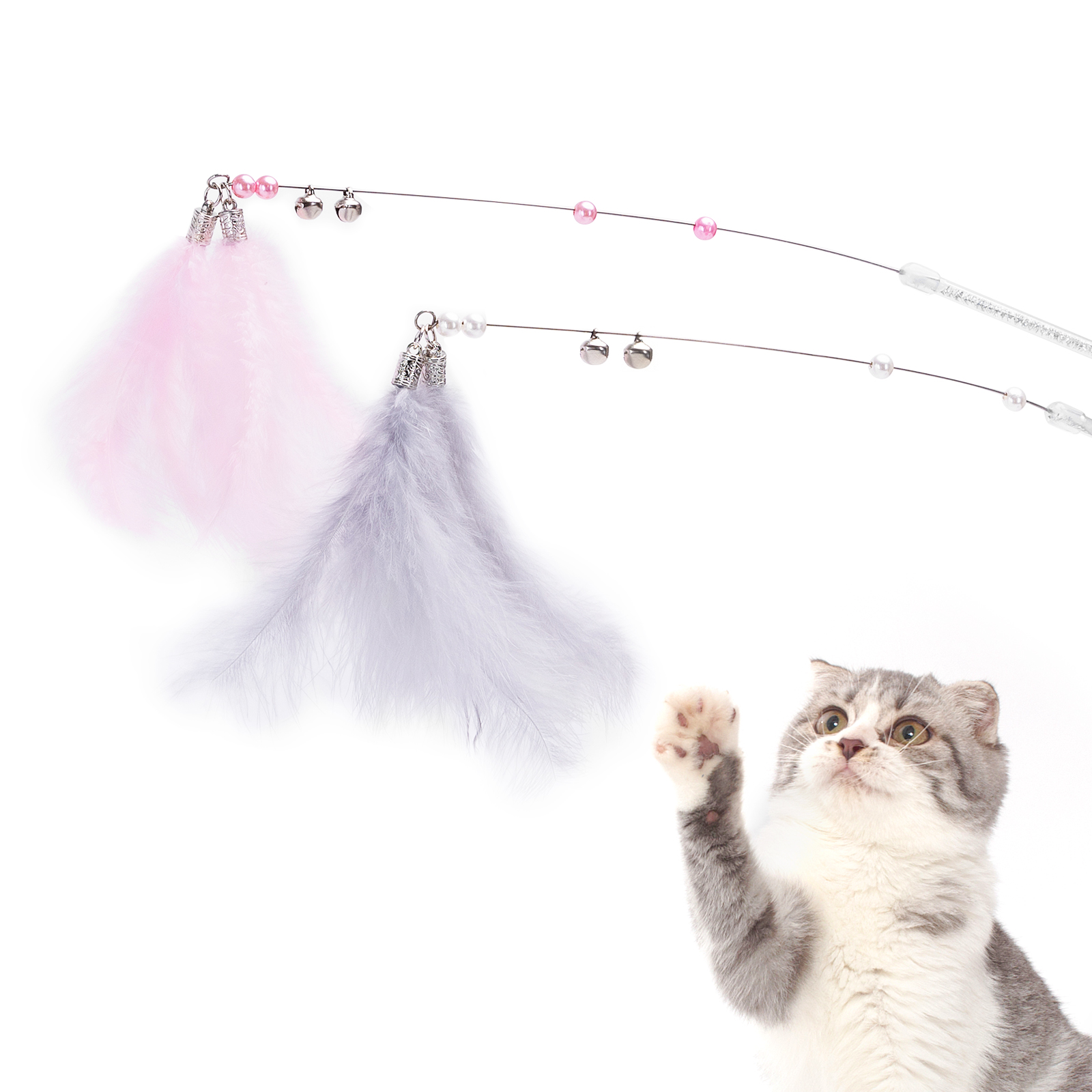 Nobleza-Palo de Burla para Gatos Juguete Pluma de Gato 2 Piezas ,Pluma de Juguete para Gato,Juguete Interactivo con Plumas,Juguete Pluma de Gato