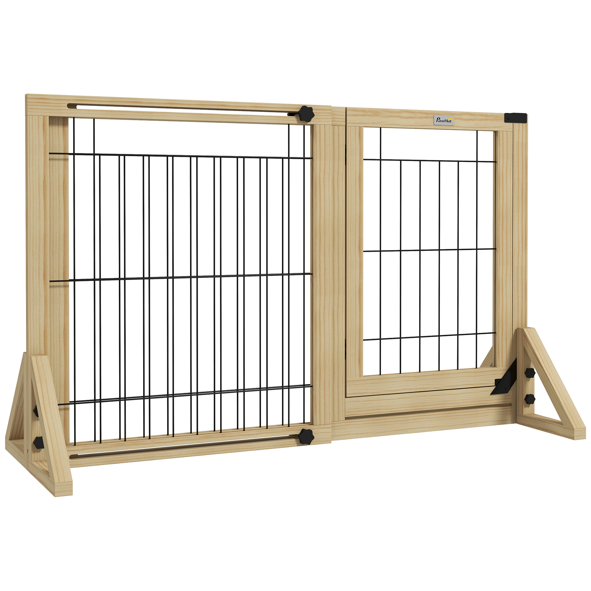 PawHut Barrera para Perros de Madera Valla para Mascotas Extensible de 2 Paneles con Patas de Apoyo Triangulares para Puerta Pasillo Escalera