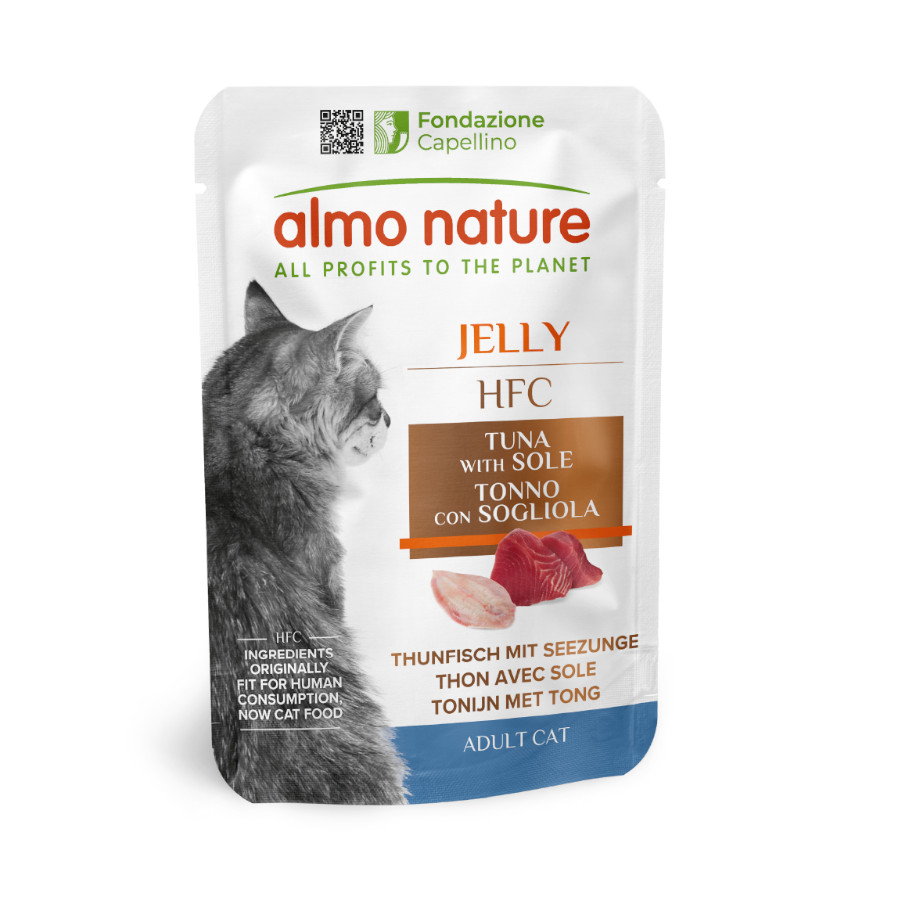55 g Almo Nature HFC Atún con Lenguado en Gelatina sobre para gatos