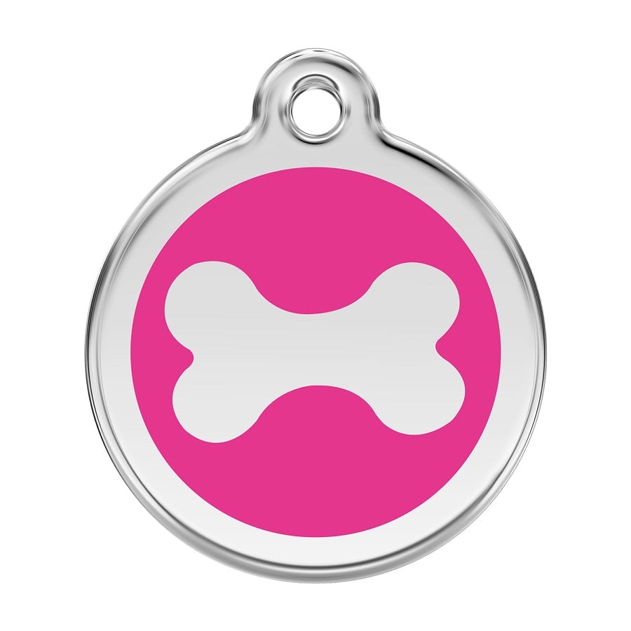 Placa identificativa Acero Inoxidable Esmalte Hueso Rosa Fuerte para perros