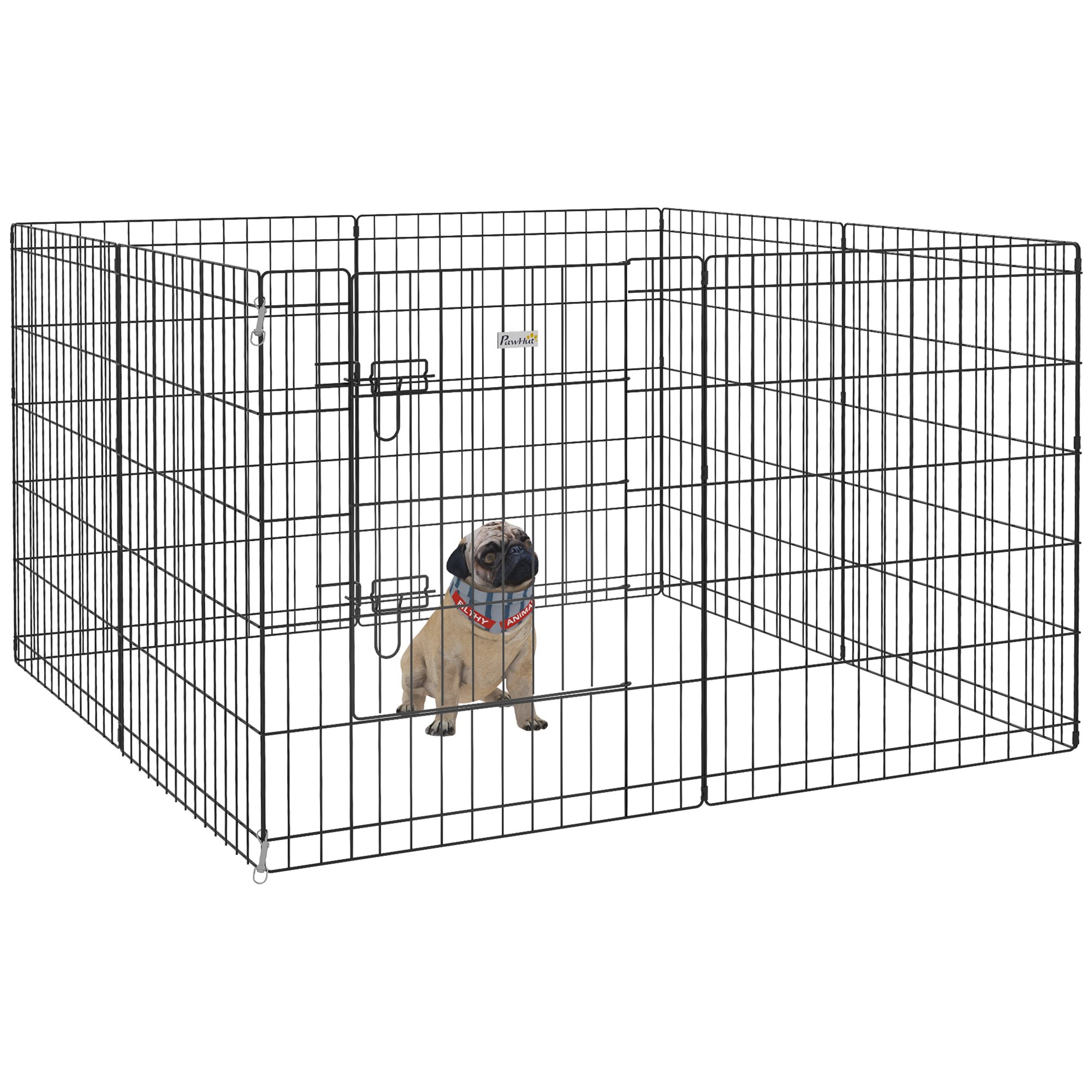PawHut Parque de Juegos para Perros 8 Paneles Plegables Jaula Metálica para Mascotas con Puerta y Doble Cerradura para Jardín Patio Exterior Negro