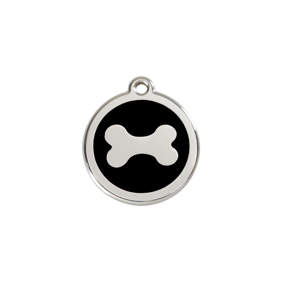 Placa identificativa Acero Inoxidable Esmalte Hueso Negro para perros