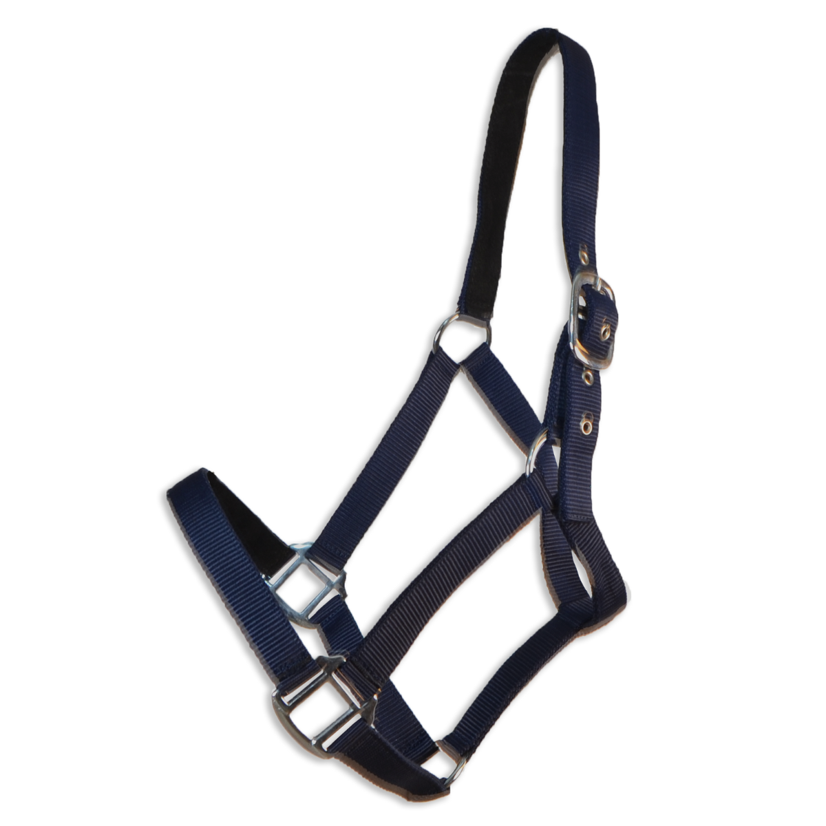 Cabezada de cuadra de nylon doble reforzada de pvc y hebillaje cromado, en varios colores y tallas