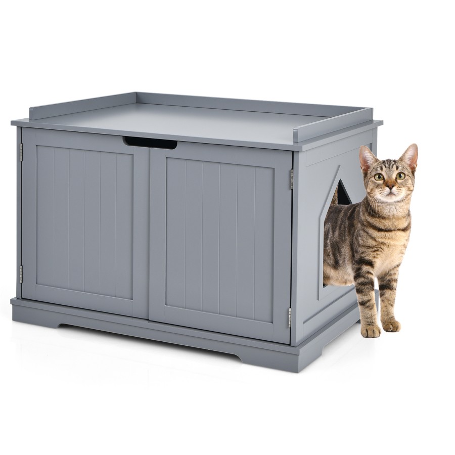 COSTWAY Casita para Gatos, Arenero para Gatos, Casita para Mascotas, Casa para Gatos, Recinto con Hoyo para Gatos, Caja para Animales con Estructura