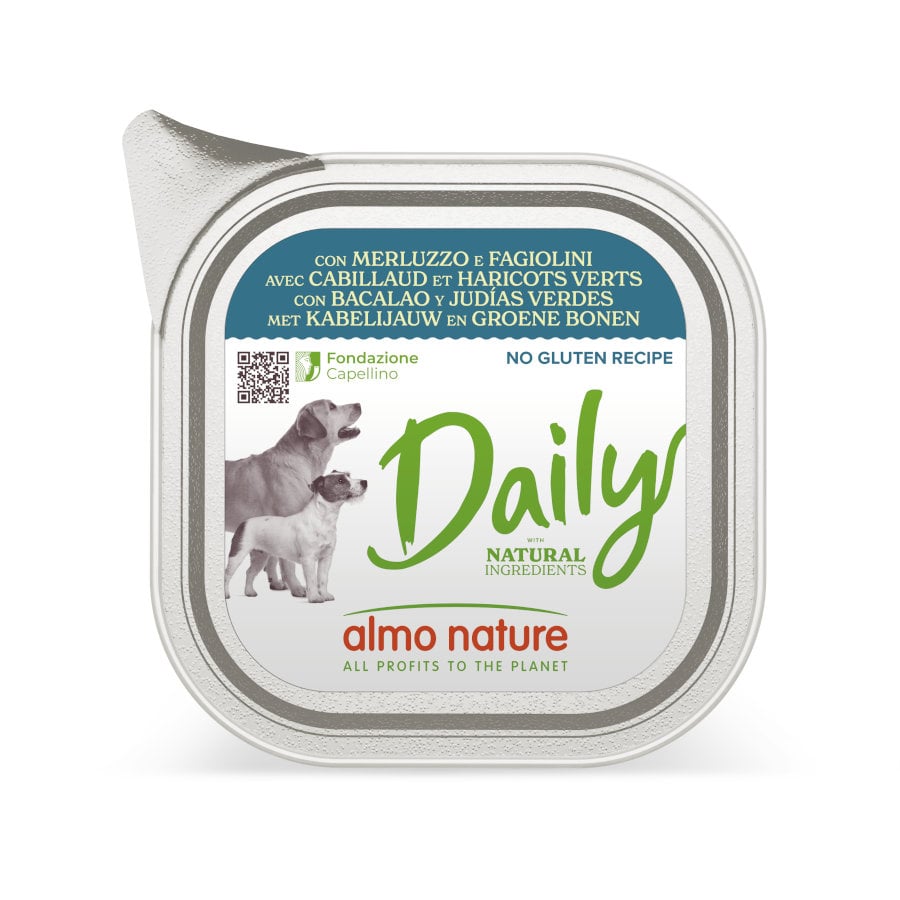0.1 KG 100 g Almo Nature Daily Grain Free Bacalao y Judías Verdes tarrina para perros