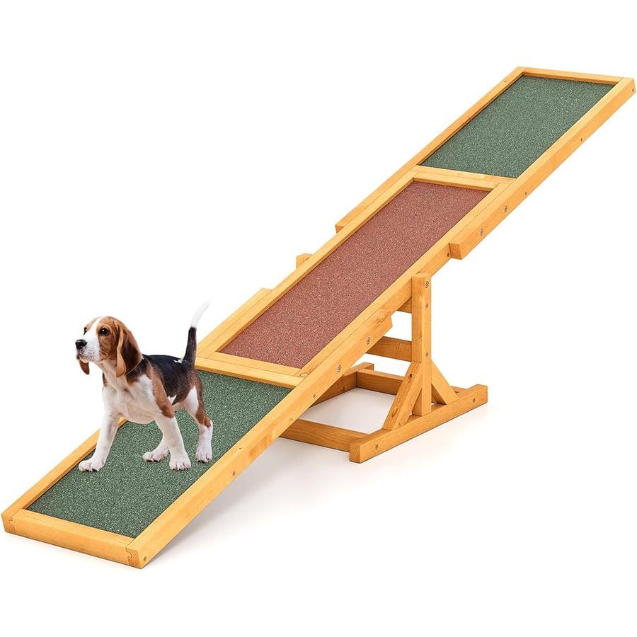 COSTWAY Balancín de Agilidad para Perros de Madera, Equipo de Entrenamiento con Superficie Antideslizante, Soporte Estable, Capacidad 60 kg, Ideal