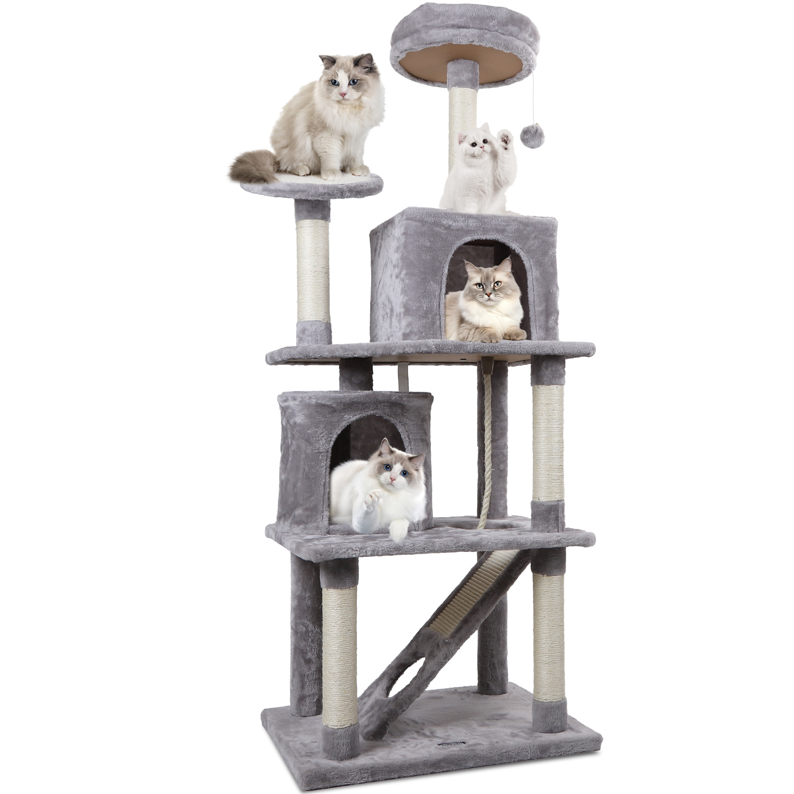 Nobleza - Árbol para Gatos,  Altura 161 cm, con 5 Postes Rascadores, 5 Plataformas, 2 Cueva,1 escalera, pompón, cuerda de sisal