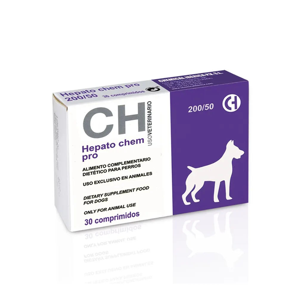 Hepato Chem Pro 200/50 comprimidos suplemento veterinario avanzado formulado para proteger y regenerar el hígado para perros Chemica lbérica