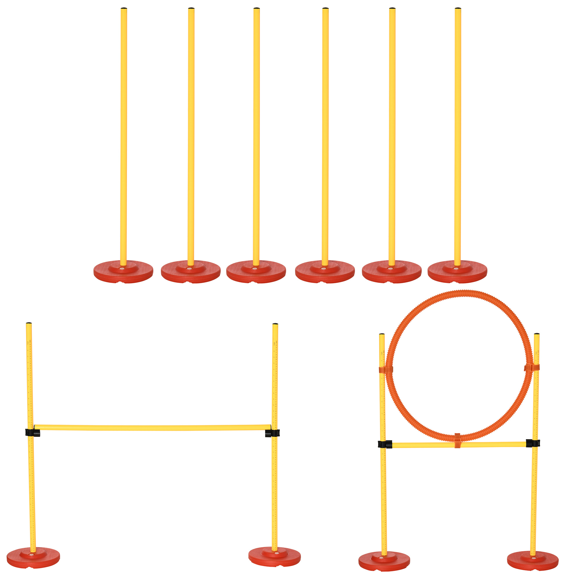 PawHut Equipo de Entrenamiento de Agilidad para Perros de 3 piezas Set de Agilidad con Obstáculos de Salto Aro Valla de Altura Ajustable y Bolsa de