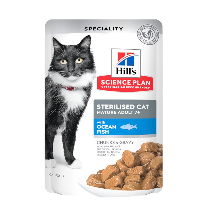 1.02 KG Hill's Science Plan Sterilised Mature Pescado Oceánico en Salsa sobre para gatos