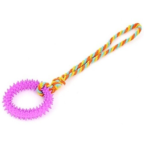 DZL juguete dentición interactivo con cuerdas de algodón rosa para perros