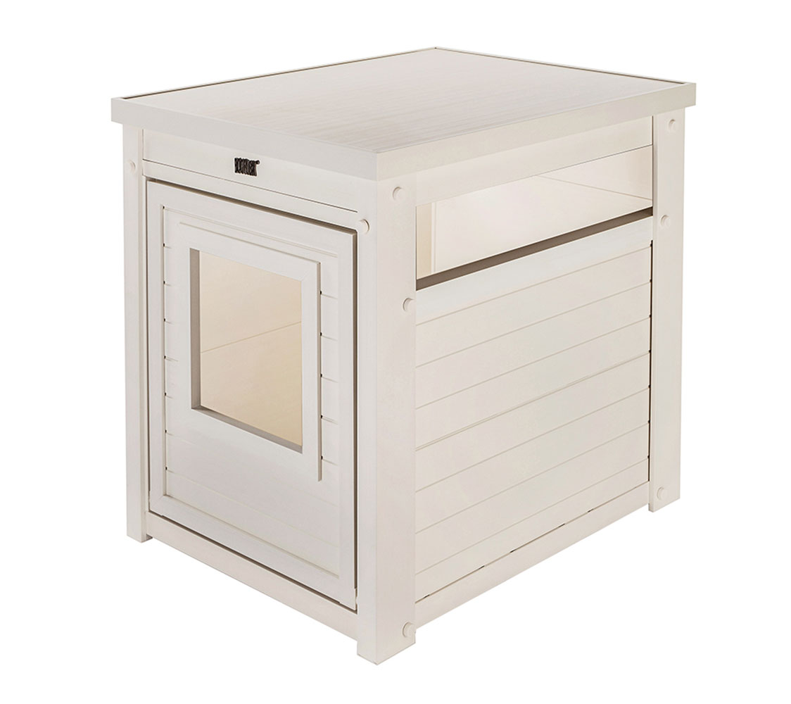 Arenero para Gatos Cubierto Borneo - Fabricado en ECOFLEX - Integra el arenero en la decoración de tu hogar, 58x44,6x70,2 cm, 4 Colores (Blanco)