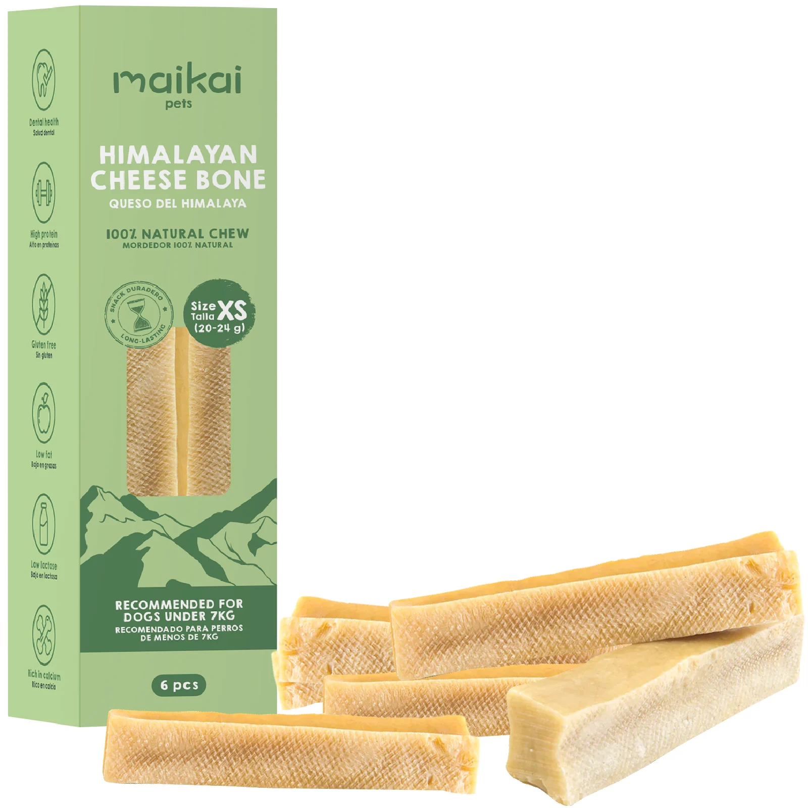 MAIKAI Huesos para Perros de Queso del Himalaya - Palitos Naturales - Mordedores Mal Aliento - Barrita Receta Queso Yak - Premios - Churpi