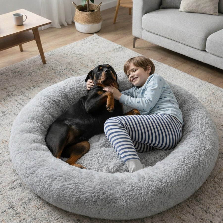 Leeby Cama Donut Anti Estrés XXL Gris para personas y perros