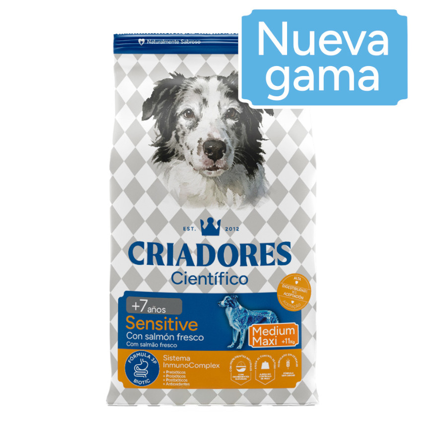 2 x 3 kg Criadores Científico Senior Sensitive Medium-Maxi Pienso Salmón para perros ¡Pack Ahorro!