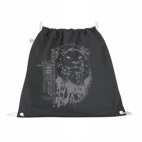 Animal totem mochila algodón orgánico león negra unisex, , large image number null