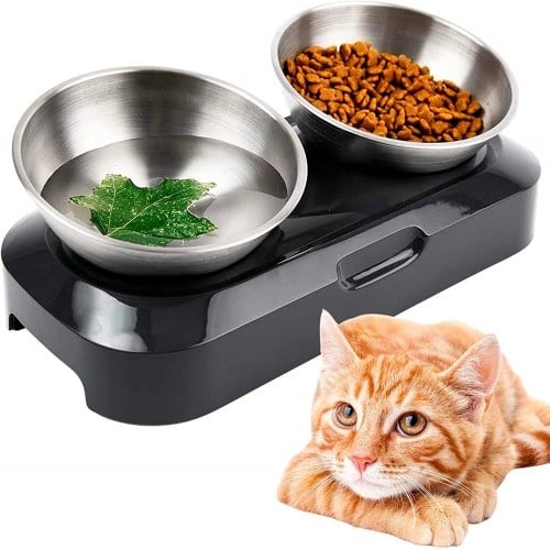 Edipets comedero doble de acero inoxidable elevado para mascotas
