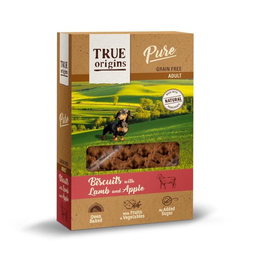 6 bolsitas x 320 g True Origins Pure Adult Cordero y Manzana Galletas para perros ¡Pack ahorro!