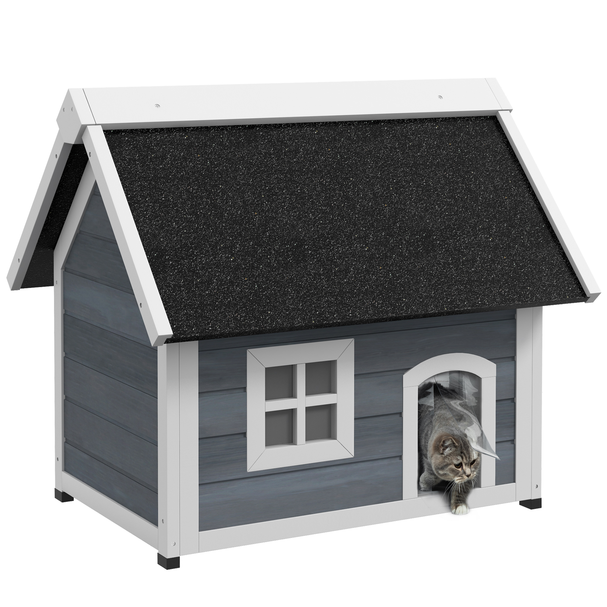 PawHut Casa para Gatos Gris y Negro
