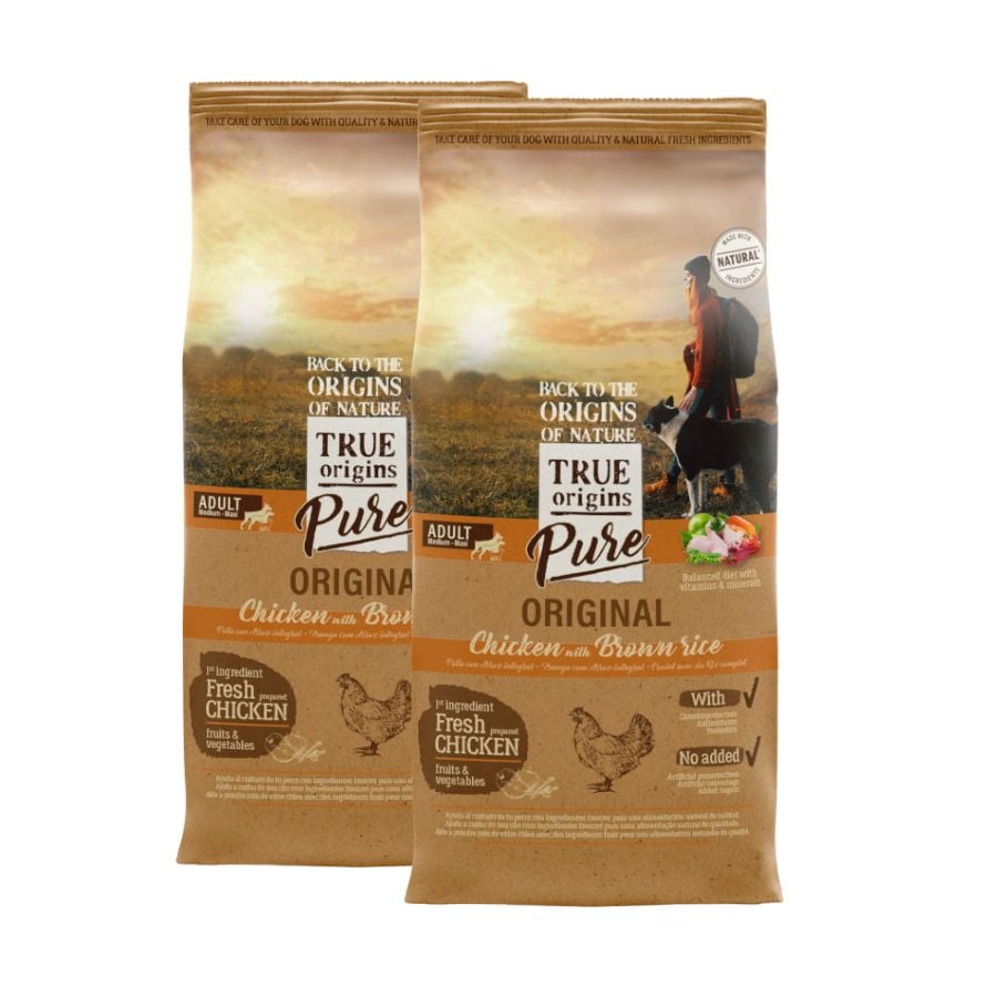 2 x 12 kg True Origins Pure Adult Pollo y Arroz pienso para perros ¡Pack ahorro!