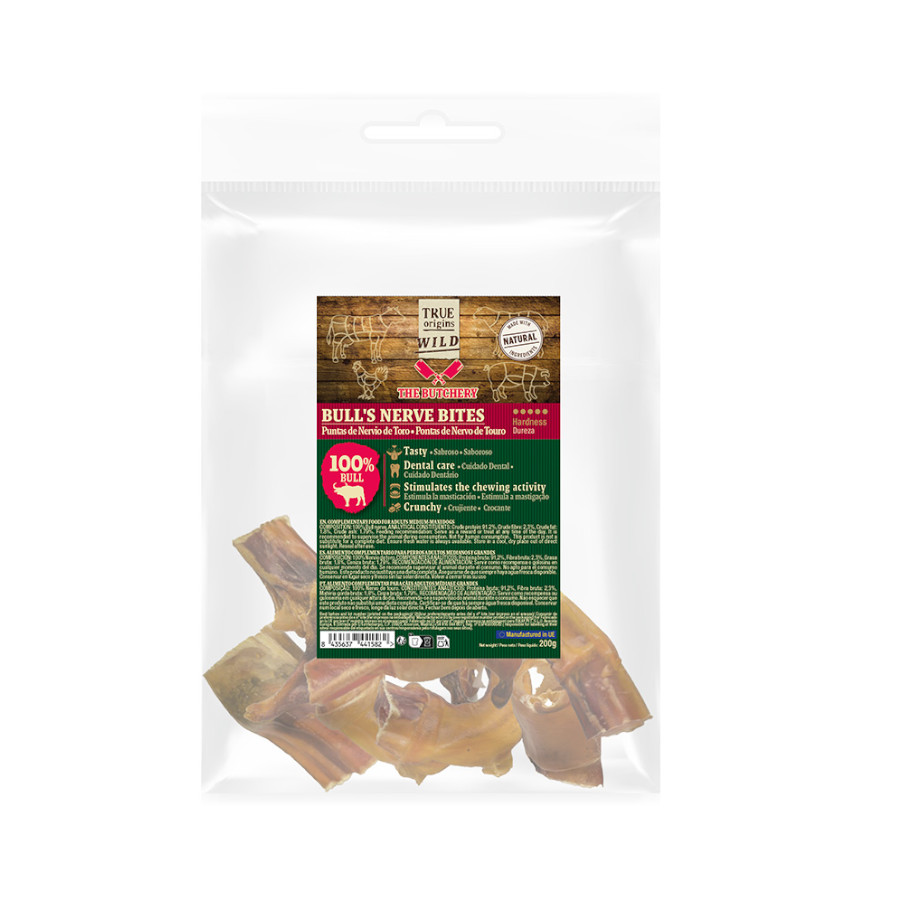4 bolsitas x 500 g True Origins Wild Puntas Nervio Toro Snack para perros ¡Pack Ahorro!