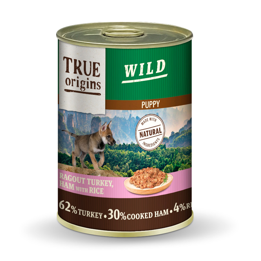 400 g True Origins Wild Puppy Pavo y Jamón Cocido con Arroz lata para perros