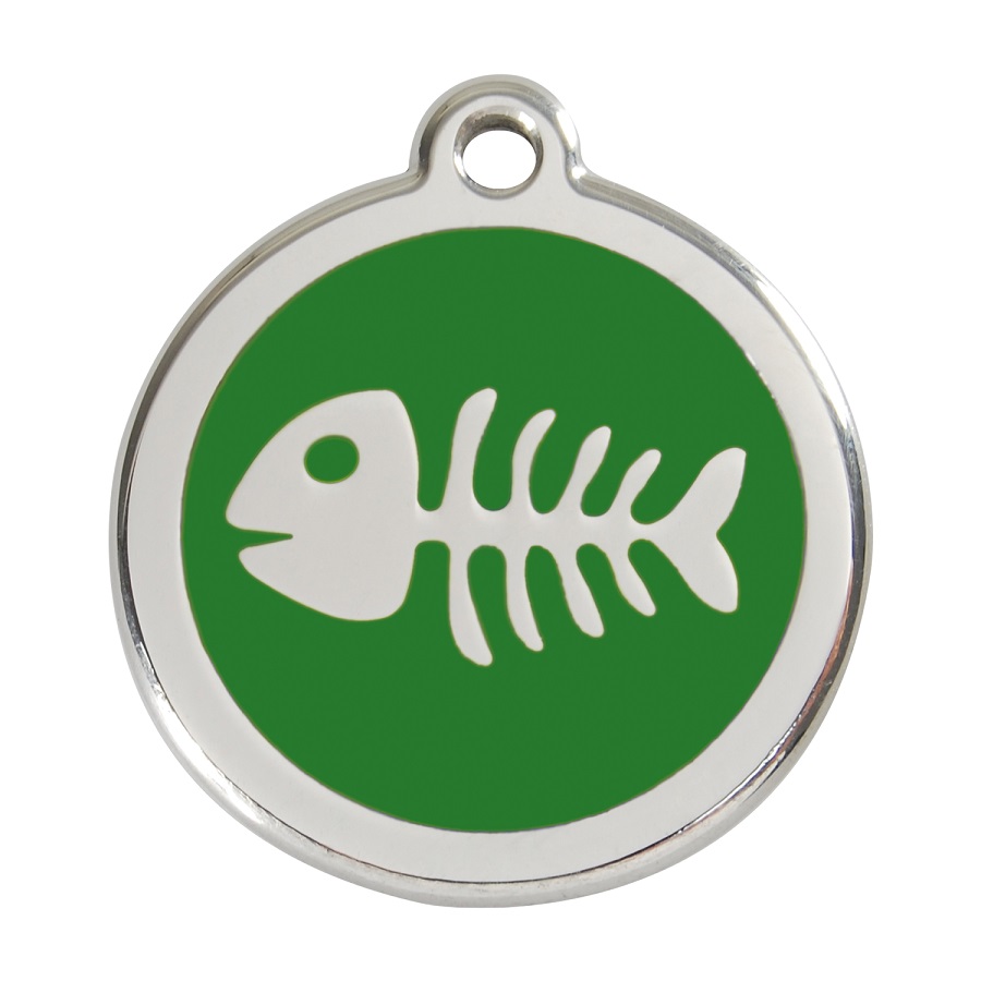 Placa identificativa Acero Inoxidable Esmalte Pez Esqueleto Verde para perros