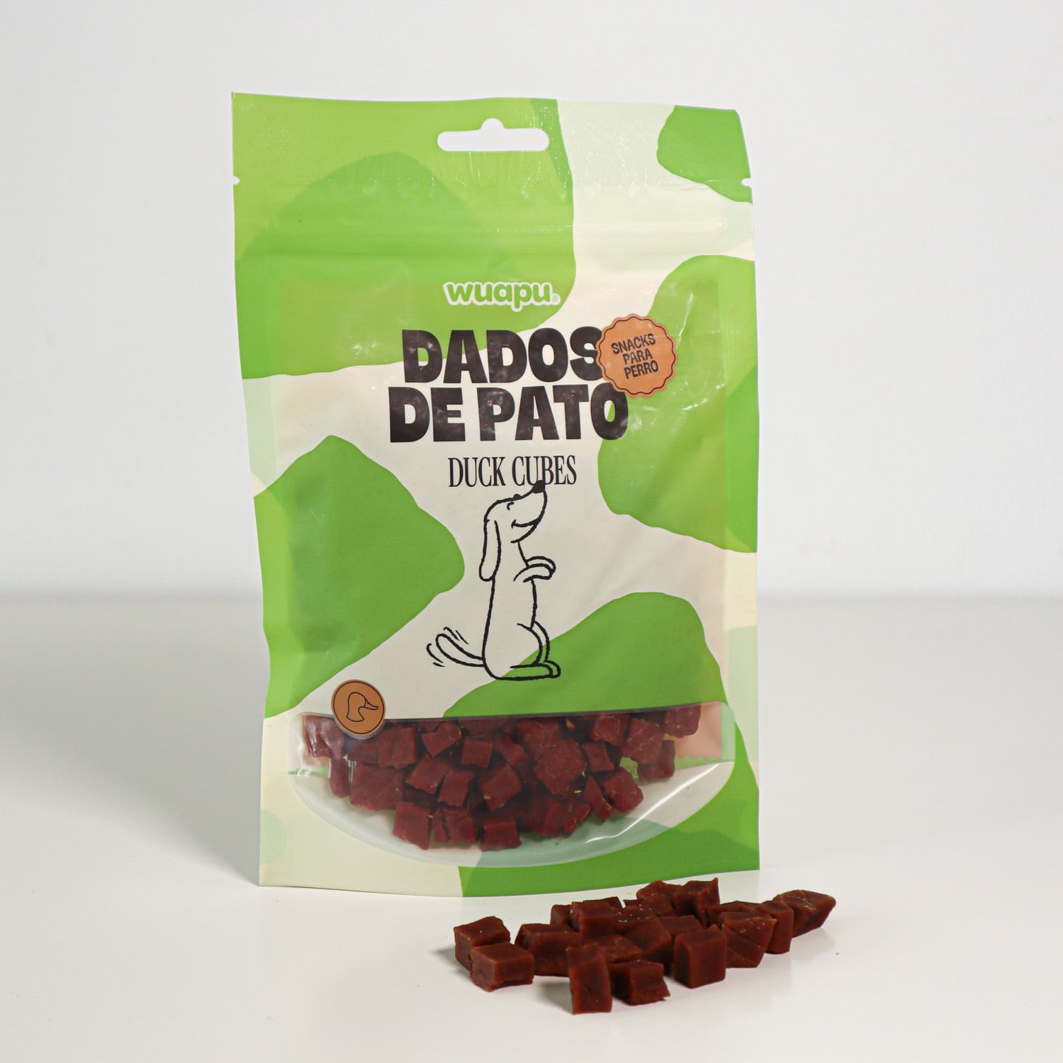 SNACK NATURAL PARA PERRO 67% CARNE DE PATO EN DADOS 12 paq x(100gr) WUAPU