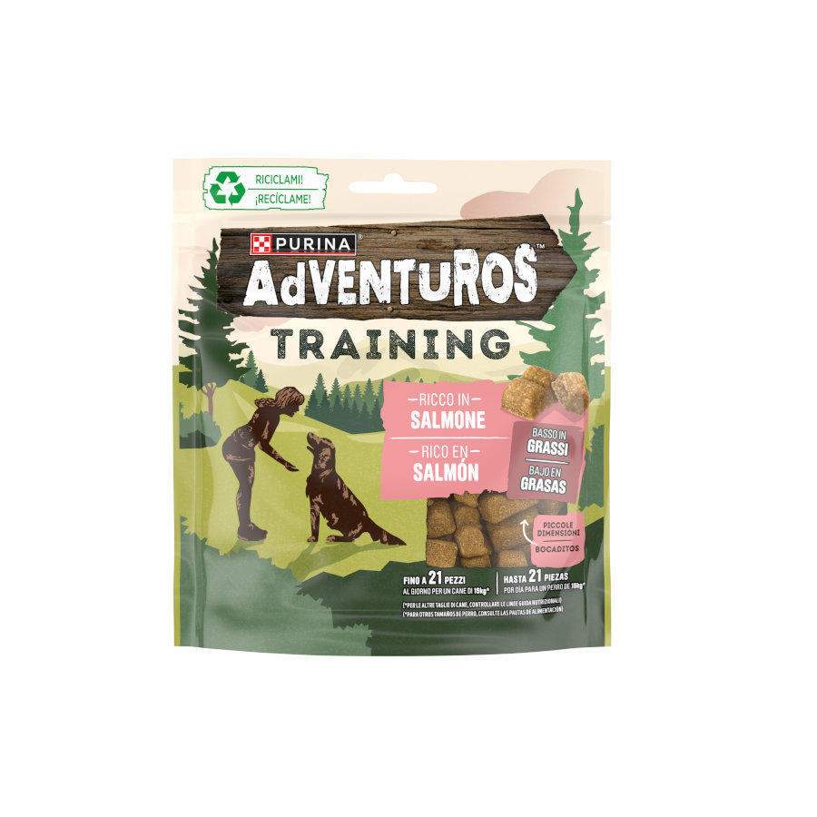 2 bolsitas x 115 g Adventuros Training Bocaditos de Salmón para perros ¡Pack Ahorro!