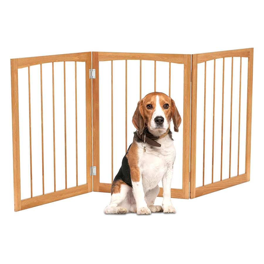 COSTWAY Barra para Perros Plegables, Barrera de Seguridad para Interiores, Separador de Habitaciones de 3 Paneles Plegable y Autoportante para