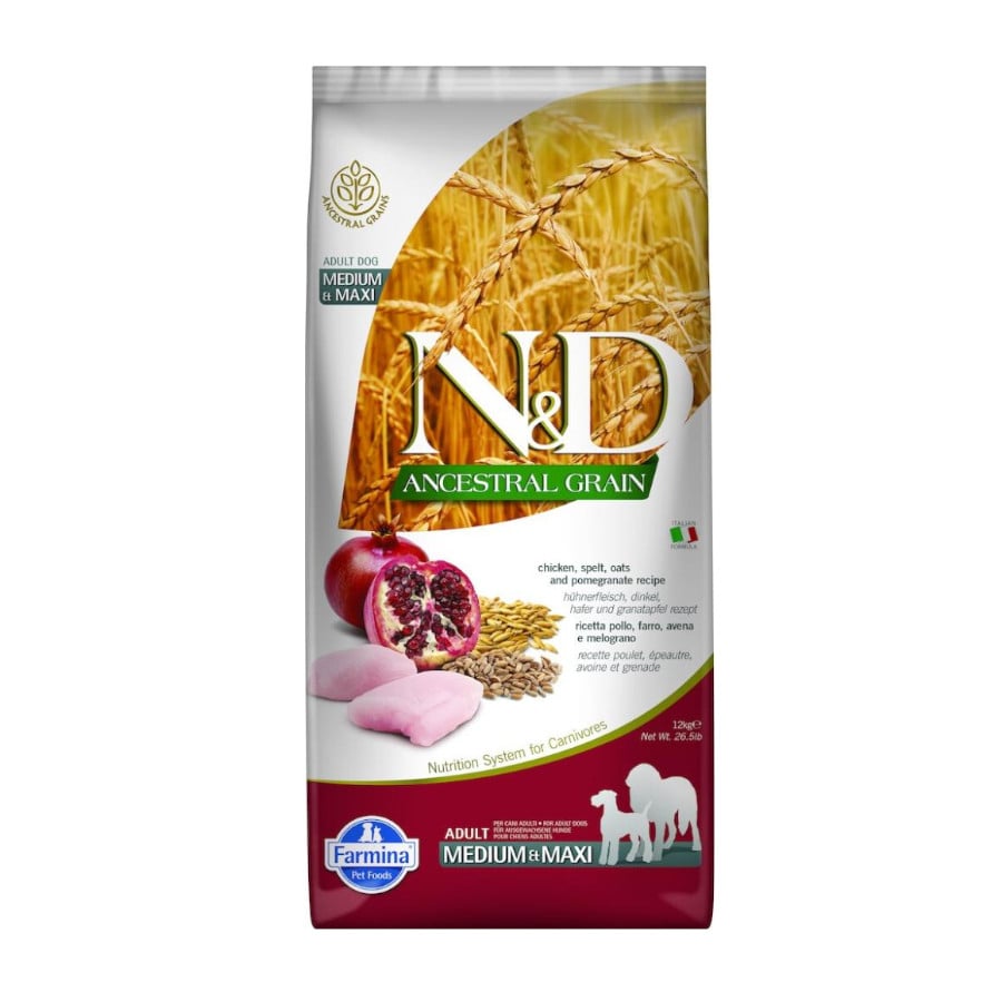 12 kg Farmina N&D Ancestral Grain Adulto Pollo y Granada pienso para perros