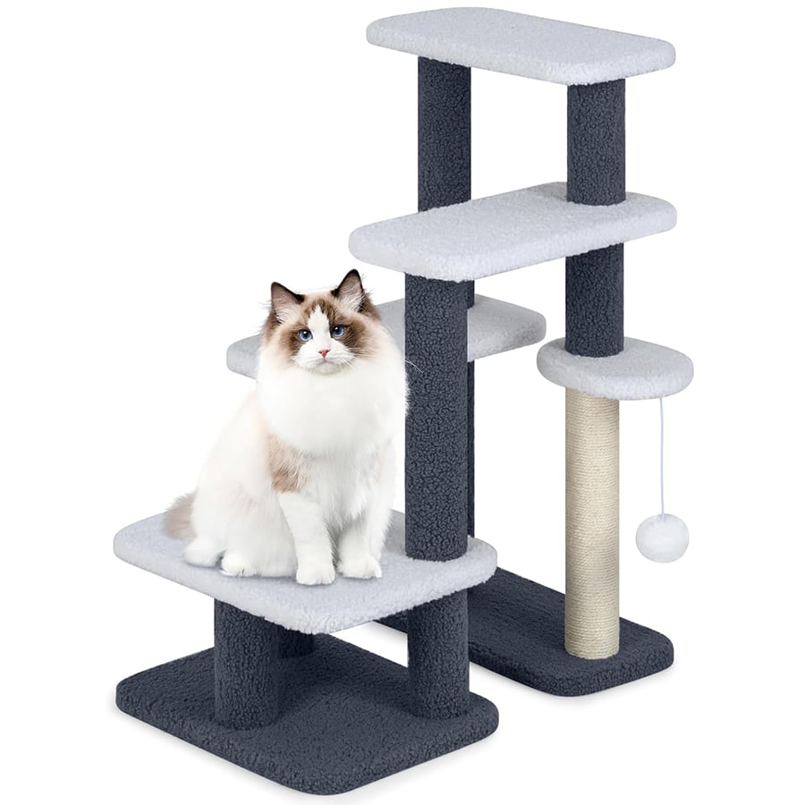 COSTWAY Escaleras para Gatos, Rscalera para Mascotas de 4 Peldaños, 62 x 41 x 77 cm, Escalera para Gatos de hasta 15 kg Escalera para Perros para