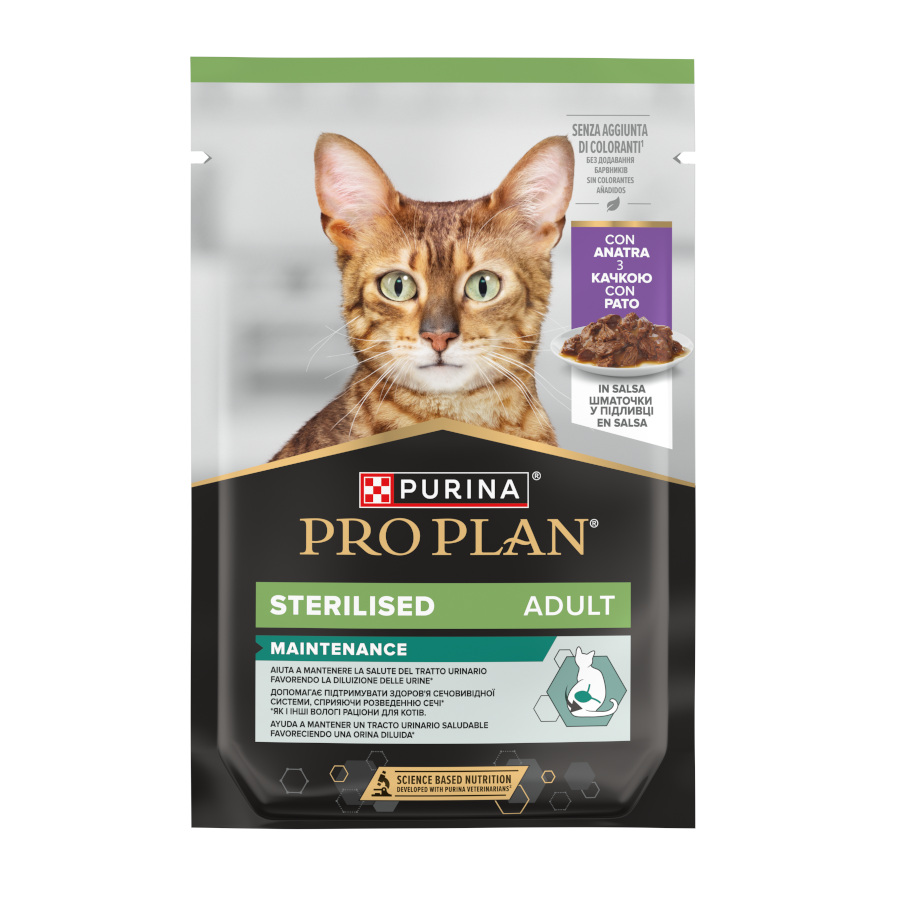 12 sobres x 85 g Pro Plan Adult Sterilised Pato Sobre en Salsa para gatos ¡Pack Ahorro!