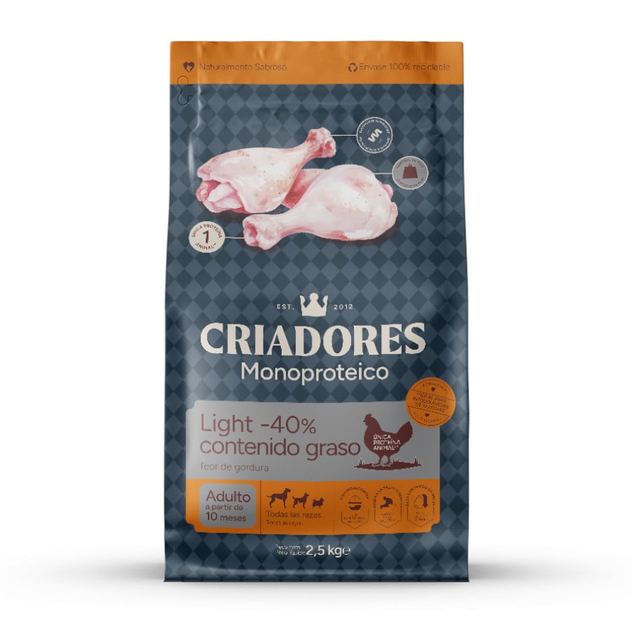Criadores Monoproteico Light -% contenido graso Adulto con Pollo pienso para perros