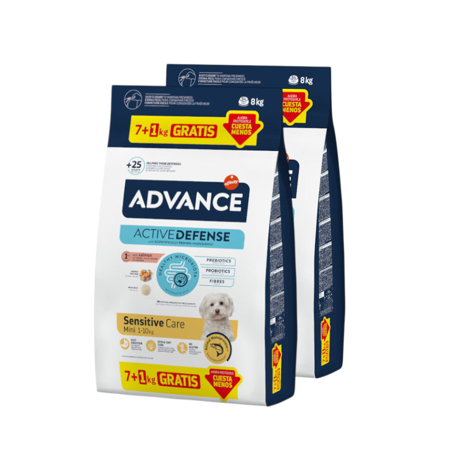 16 kg (14 + 2 kg ¡gratis!) Advance Active Defense Mini Sensitive Salmón y Arroz pienso para perros ¡Pack Ahorro!