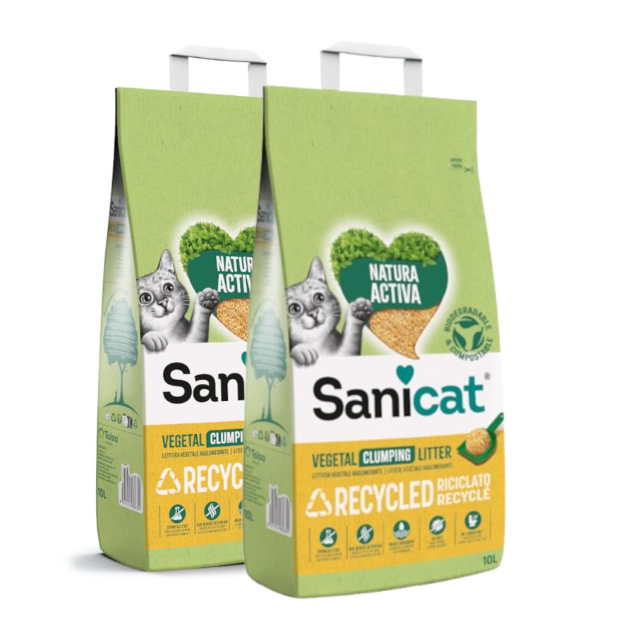 2 x 10 L Sanicat Natura Activa Recycled Arena para gatos ¡Pack ahorro!