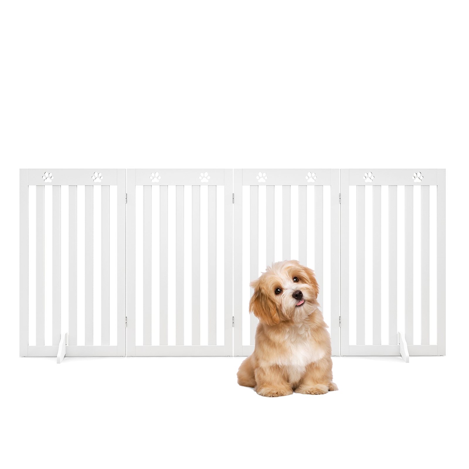COSTWAY Puerta para Mascotas de 4 Paneles para Perros, Cerca de Perro Independiente con 2 Patas de Apoyo, Barrera de Seguridad Plegable para Mascotas,