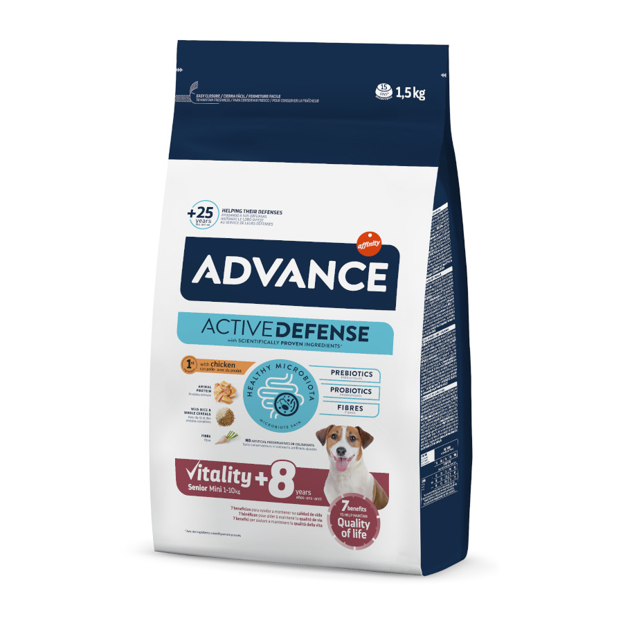 1.5 kg Advance Senior Mini +8 Pollo y Arroz pienso para perros