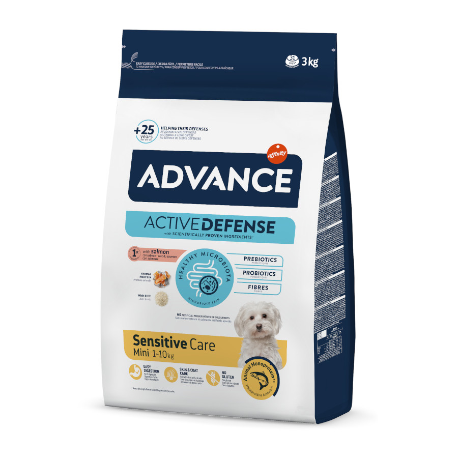3 kg Advance Active Defense Mini Sensitive Salmón y Arroz pienso para perros