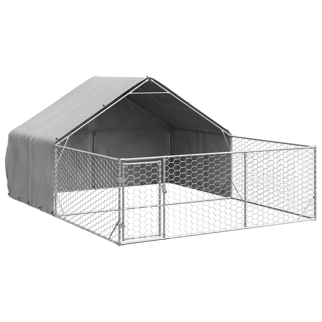 vidaXL Caseta perros exterior con corral 3x3x1,9 m acero galvanizado