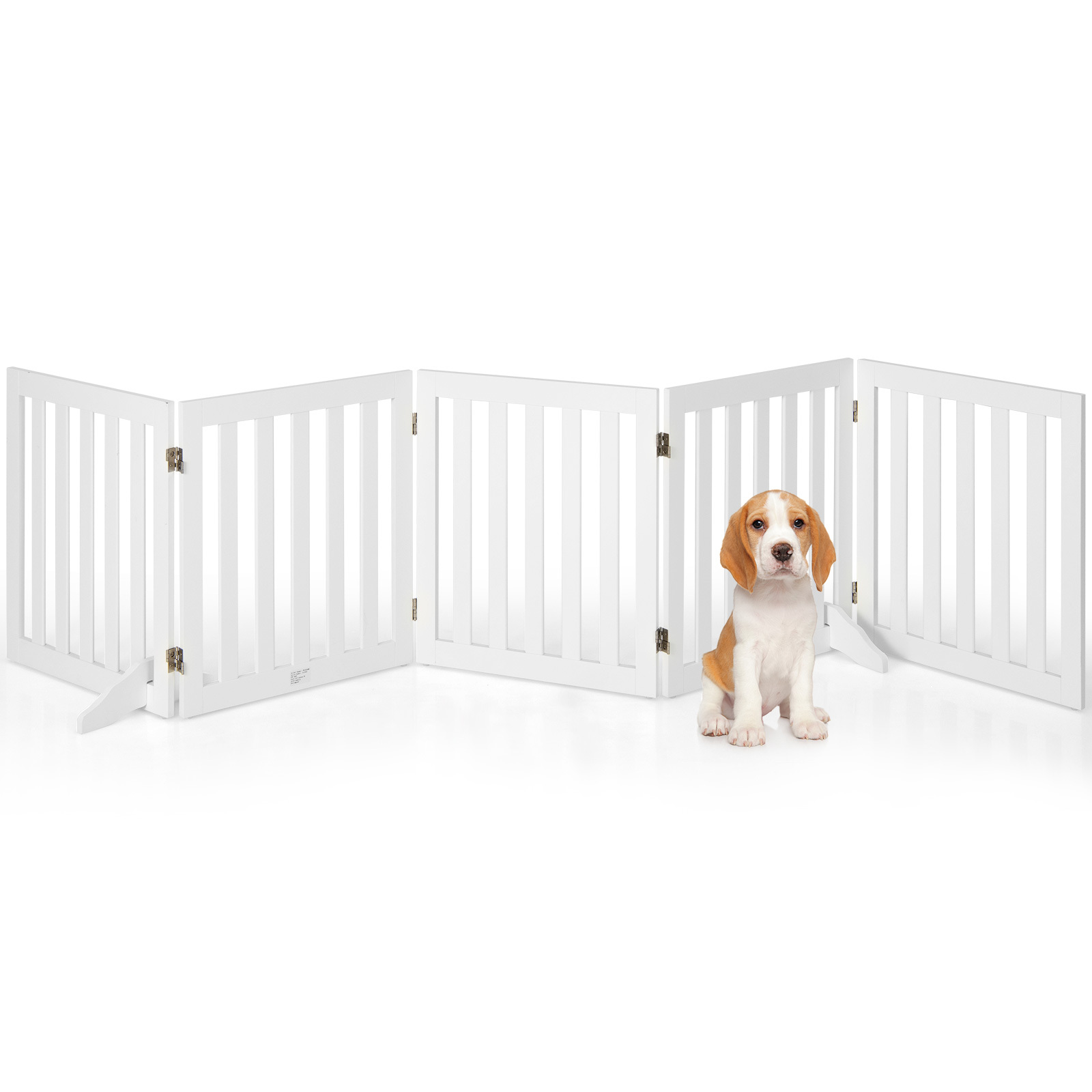 COSTWAY Cerca de Madera 60 cm Plegable para Mascotas Cerca Amplia Extra Giratoria a 360°, Barrera Expandible (3 Paneles Blanco)